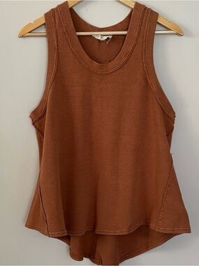 Dress up (L)rust orange boho western cowgirl knit tank top casual boutique